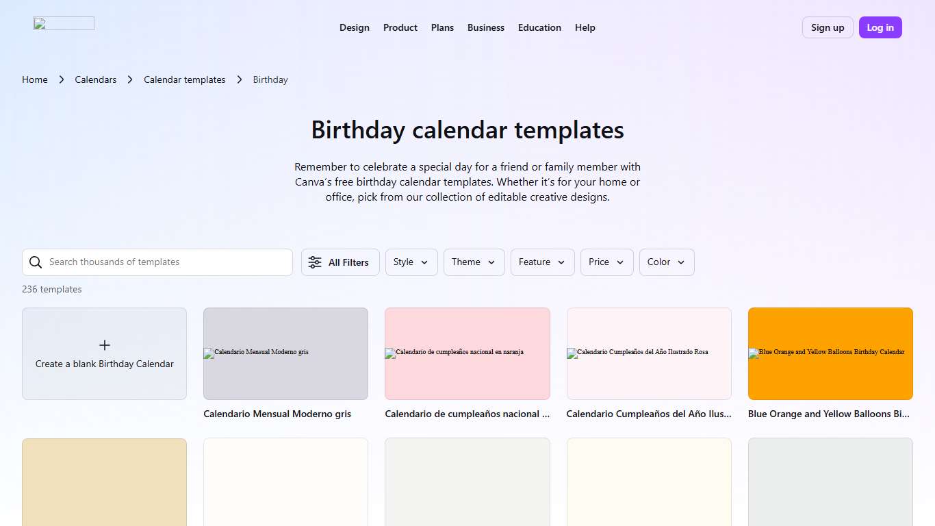 Free, printable, customizable birthday calendar templates Canva